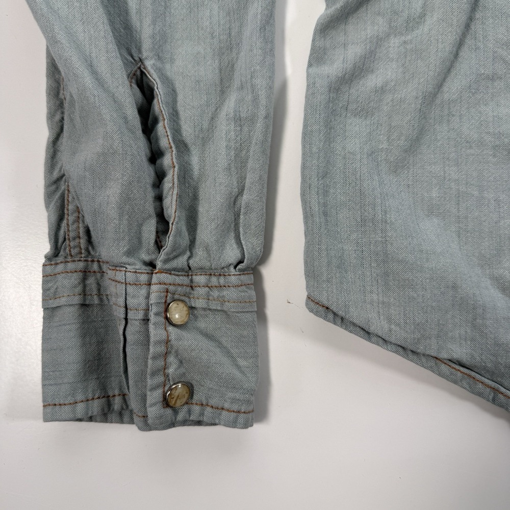 GUESS Denim Western Pearl‎ Snap Button Up Long Sleeve Shirt Mens Large Blue - Picture 8 of 15